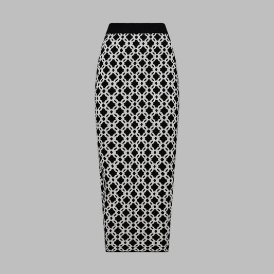 Black and white patterned pencil skirt on a light gray background 1080