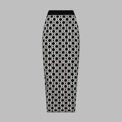 Black and white patterned pencil skirt on a light gray background