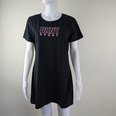 Black DKNY Sport dress on a mannequin against a plain background