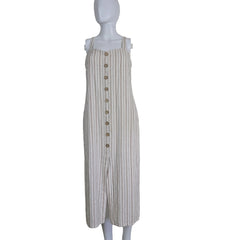 Striped dress with button details on a light background