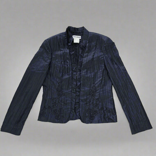 Gerry Weber Navy Lightweight Ruffle Jacket - Size: AU 12 1024