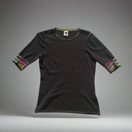 Missoni Vintage Black Knit Top with Multicoloured Trim - Size: IT 42 1024