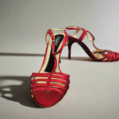 Dolce & Gabbana Red Satin T-Strap Heels – Sophisticated Glamour