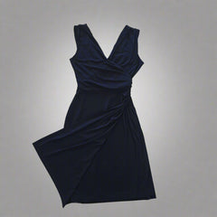 Navy blue dress on a tiled floor