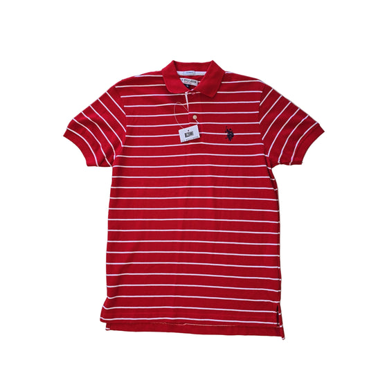 Red and white striped polo shirt on a light background 2736