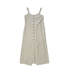 Striped dress with button details on a light background