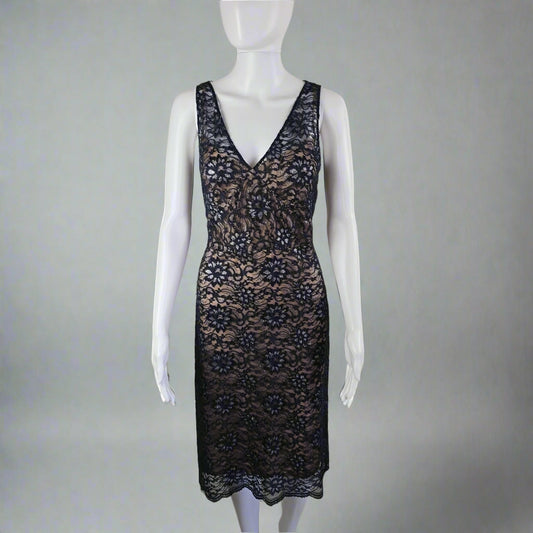 BCBG Max Azria Navy & Silver Lace Overlay Dress – Size AU 10 1024