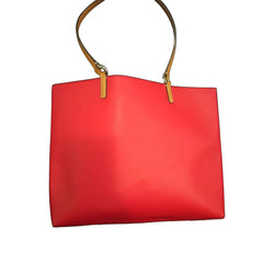 Back of red handbag on a light background
