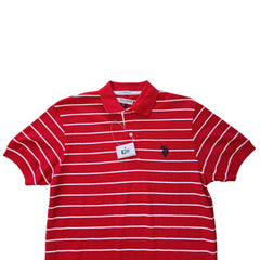 Red and white striped polo shirt on a light background