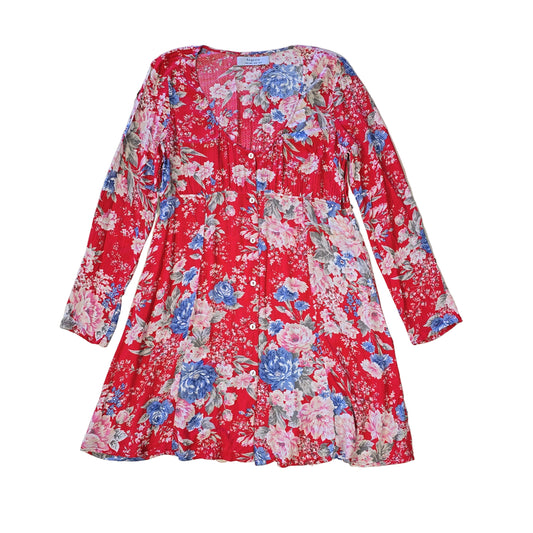 Red floral dress on a light background 2736